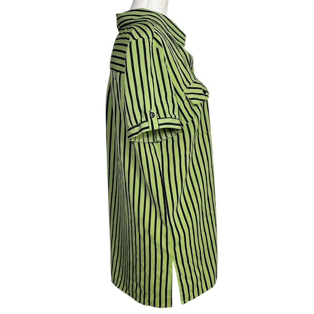 Unbranded Green & Black Striped Short Sleeve Button Down Shirt - Picture 3 of 11